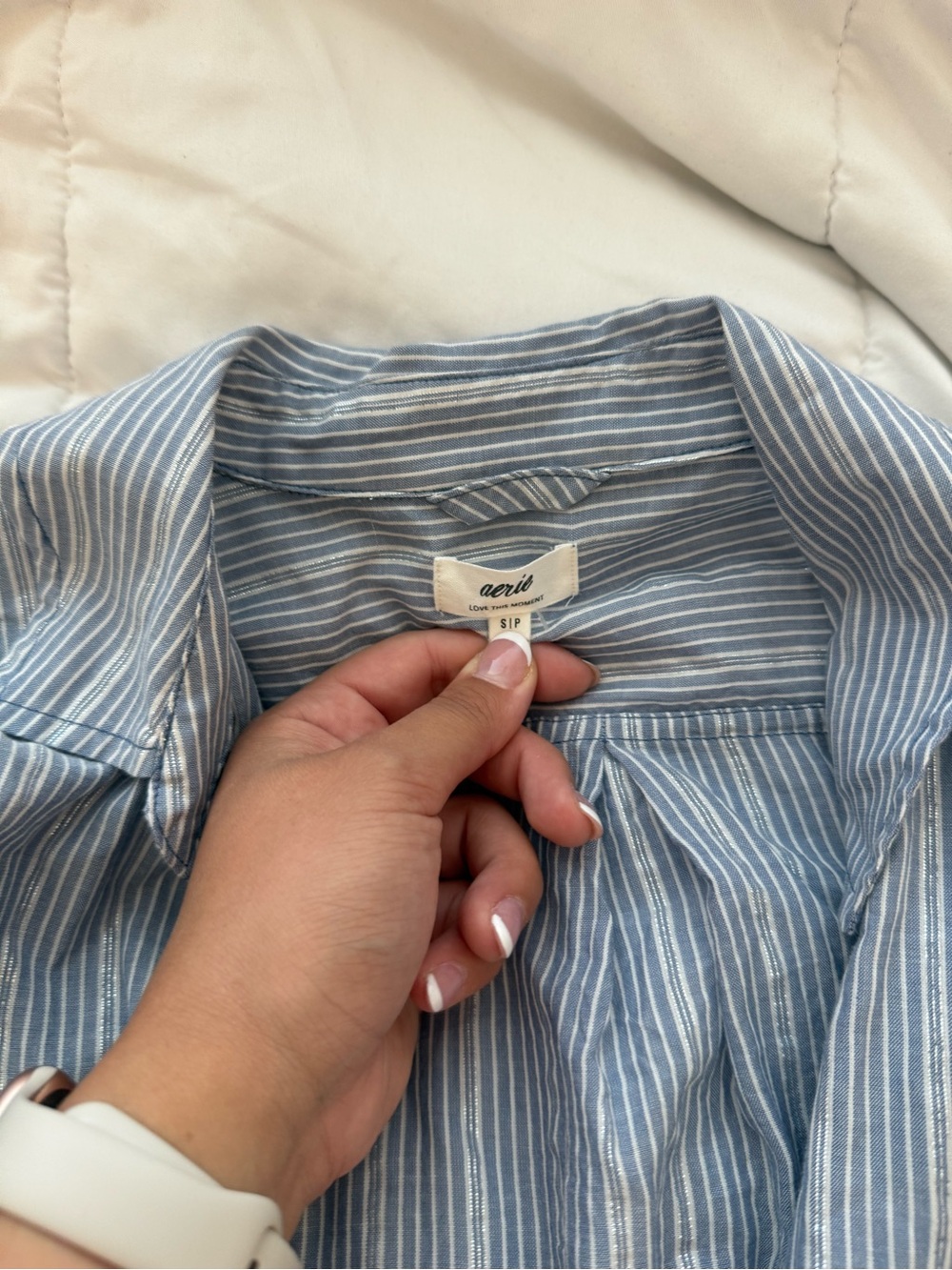 aerie Light Blue and White Striped Button-Down Shirt
